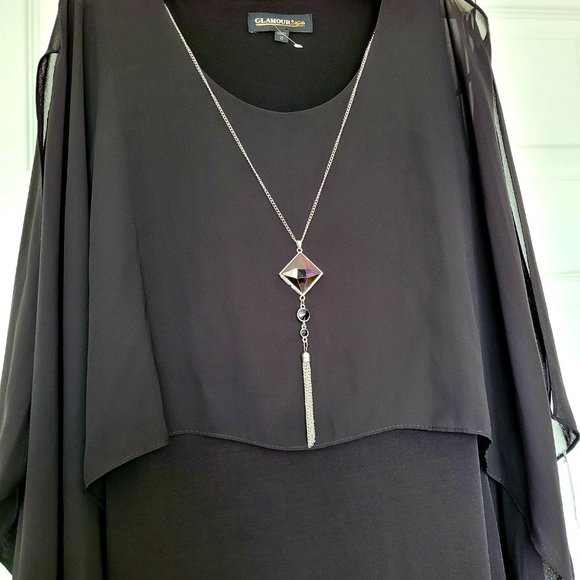 NWT Glamour Women's Evening Maxi Dress Chiffon Overlay Stretch Black Size 12 - Picture 6 of 13